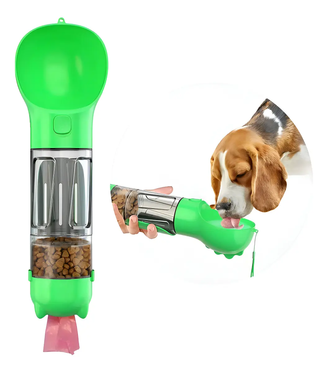 Bebedero Comedero Portátil 3 en 1 Gremastore — Verde 300ml